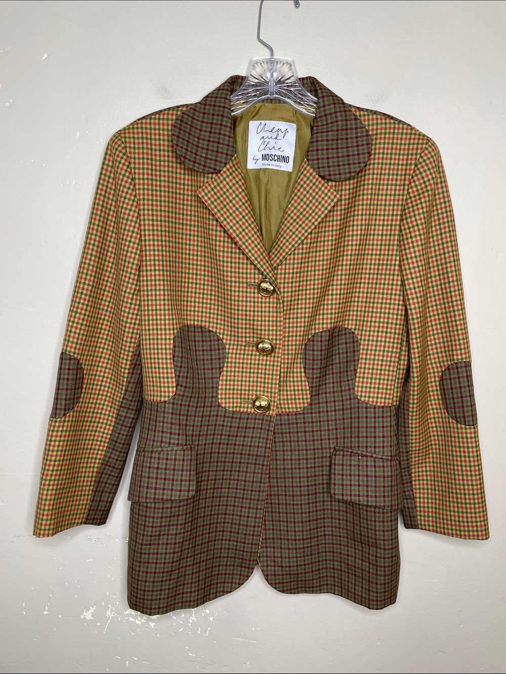 RARE 90’s MOSCHINO Cheap & Chic PUZZLE Blazer Italian Virgin Wool Plaid 8 - Picture 16 of 16